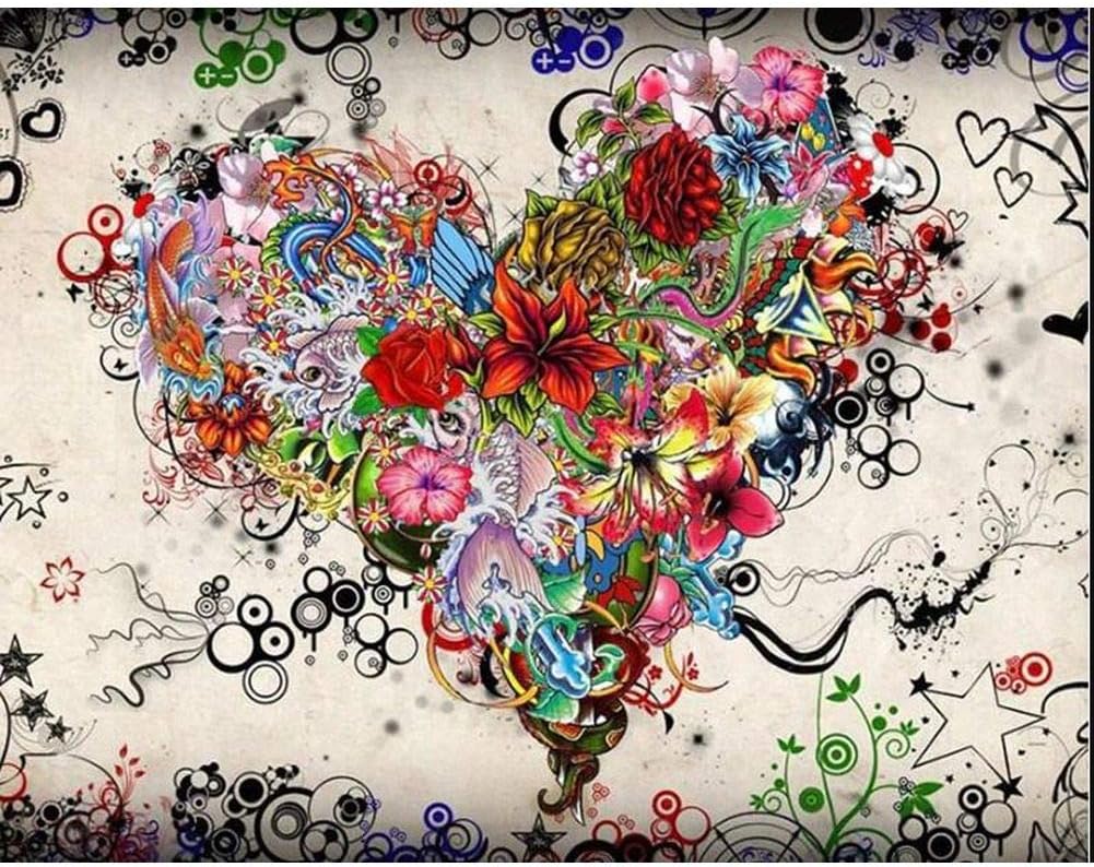 DIY 5D Diamond Painting by Number Kits,Rhinestone Diamond Embroidery Paintings Pictures for Home Wall Decor Valentine Floral Heart 15.7×11.8Inches