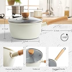 ROCKURWOK Ceramic Nonstick Sauce Pan with Lid, 1.5
