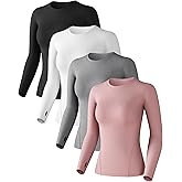 Women's Compression Shirt Long Sleeve Athletic Workout Tops Sun Protection Undershirt for Gym Yoga Running