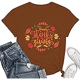 Thanksgiving Shirts for Women Grateful Thankful Blessed Shirt Funny Fall Graphic Halloween Tee Tops