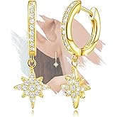 Star Earrings for Women - Sterling Silver Cubic Zirconia Hoop Earrings Hypoallergenic Star-Shaped Loop Earring for Sensitive Ears Dainty Fashion Jewelry Gifts