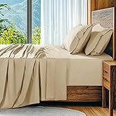 SONORO KATE 100% Egyptian Cotton Sheets Set, Extra Deep Pocket up to 18"-24",1000 High Thread Count, Soft & Breathable 5-Star Hotel Sateen Bed Sheets - 4 PC (Beige,Queen)