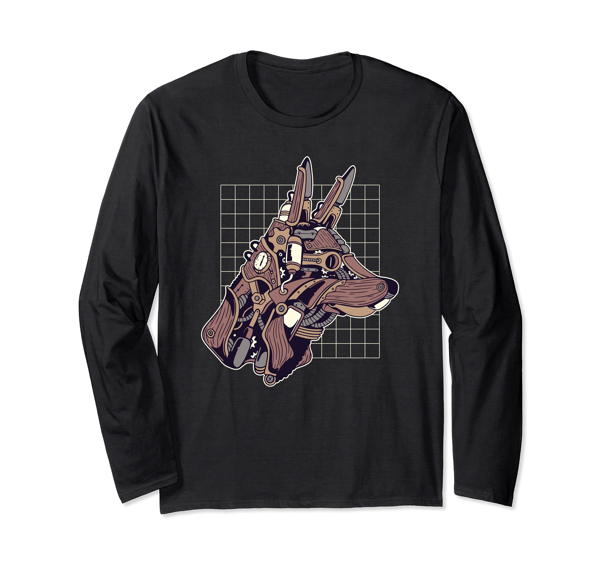 Vintage Fantasy Steampunk Retro Wolf Dog Animal Pet Long Sleeve T-Shirt