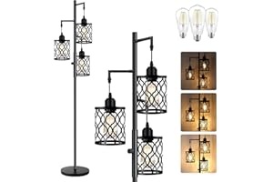 ROTTOGOON Dimmable Farmhouse Floor Lamp, Industrial Floor Lamp for Living Room with 3 X 6W LED Bulbs, 3 Light Rustic Standing Tall Lamp for Bedroom, Office, 68"