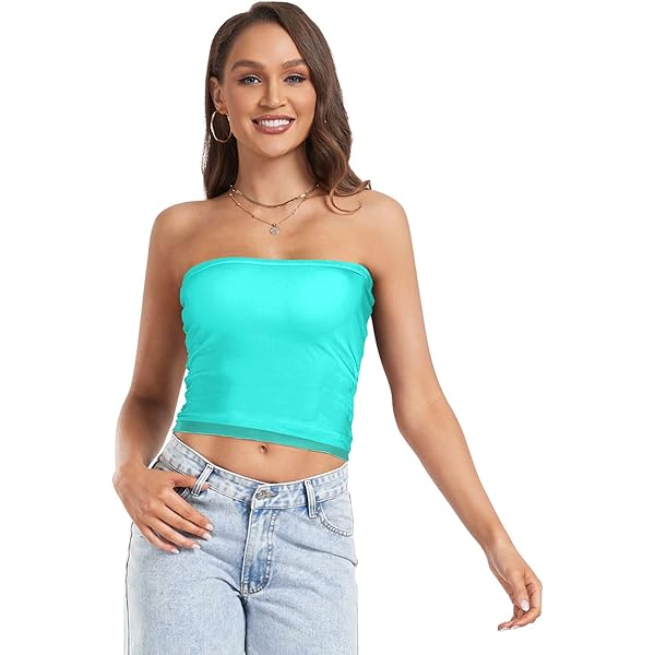 (値下げしました)turquoise blue co. HERMOSA TOP UMIRIKO Turquoise Women's Strapless Hollow Out See Through Crop