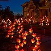 X-GiftKey Fall Décor Solar Garden Lights for Outdoor Thanksgiving Decorations,2PACK 40LED RED Maple Leaves Path Lights,Autumn Harvest Outdoor Decorations,Solar Fall Lights for Thanksgiving Party Decor