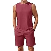 Ekouaer Men's Pajamas Set Workout Tank Top Pjs Sets with Shorts 2 Piece Soft Sleeveless Casual Sleep Shirts Loungewear S-XXL
