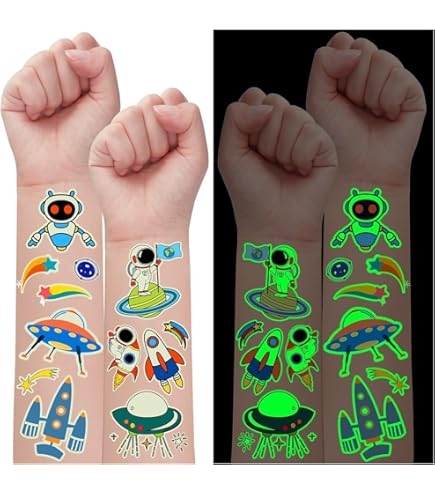 CHARLENT 74 Bögen Weltraum Temporäre Tattoos für Kinder, Planeten | Astronauten- und Planeten Tattoos für Jungen und Mädchen, ideal als Mitgebsel für Geburtstage, Partys und Geschenktüten