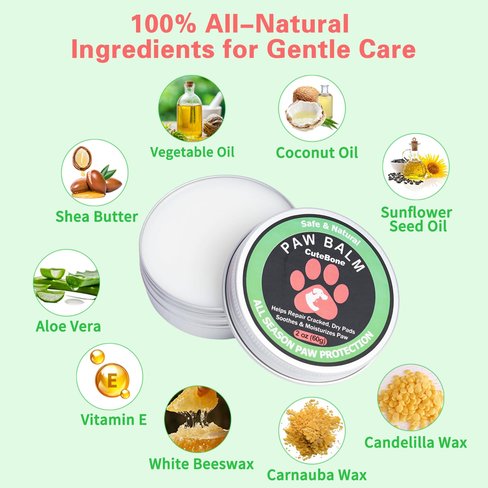 CuteBone Dog Paw Balm 2 oz (60g) Soother 100 Organic & Natural Puppy