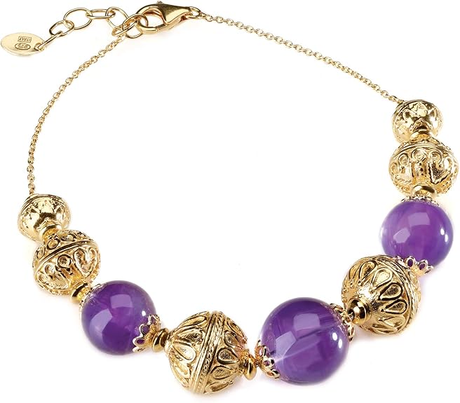Stauer Women's Pearl Cut Amethyst Medici Italian Bracelet with GoldFinished .925