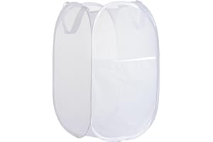 BENJUN Collapsible Mesh Laundry Basket，Pop Up Laundry Hamper-Easy Storage, Ideal for Home and Travel Use (white)
