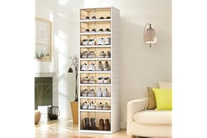 IROSIY 9 Tiers 18 Pairs Foldable Shoe Rack, Large Shoe Storage with Magnetic Clear Door, Easy Assembly and Freely Movable Shoes Organizer, Large Capacity Shoe Shelf for Living Room, Cloakroom, Entryway