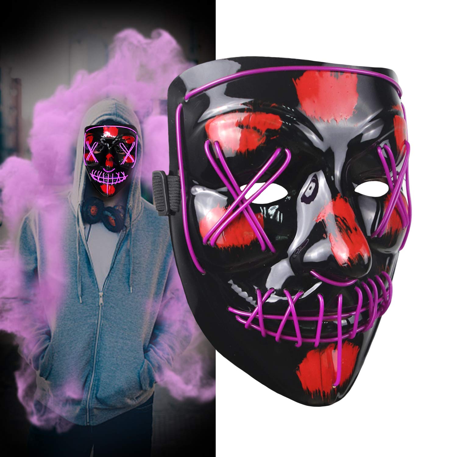 Novelty Halloween Costume Party Creepy Props Safe EL Wire PVC DJs Mask