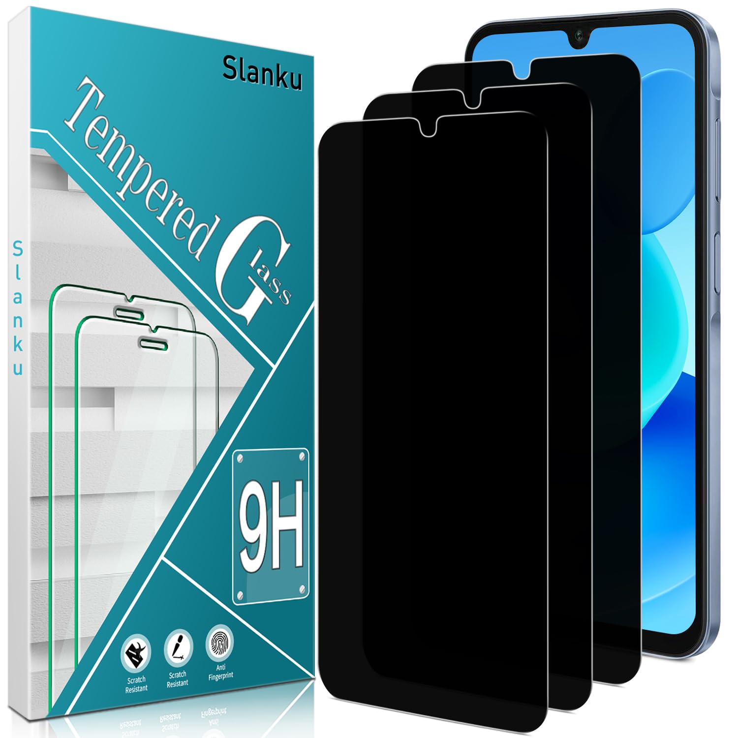 Slanku [3 Pack Privacy Screen Protector for Samsung Galaxy A15 5G / Galaxy A15 Tempered Glass Film, Anti-Spy, Case Friendly, Touch Sensitive