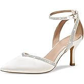 mysoft Women's Pumps Shoes Pointed Toe Kitten Low Heels Stiletto Ankle Strap Closed Toe Wedding Party Dress Sandals