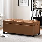 47.2" Ottoman with Storage, Storage Ottoman Bench with Safety Hinge,Tufted End of Bed Bench, Upholstered Entryway Bench for Bedroom, Living Room & Window (Brown-Upgraded Version)
