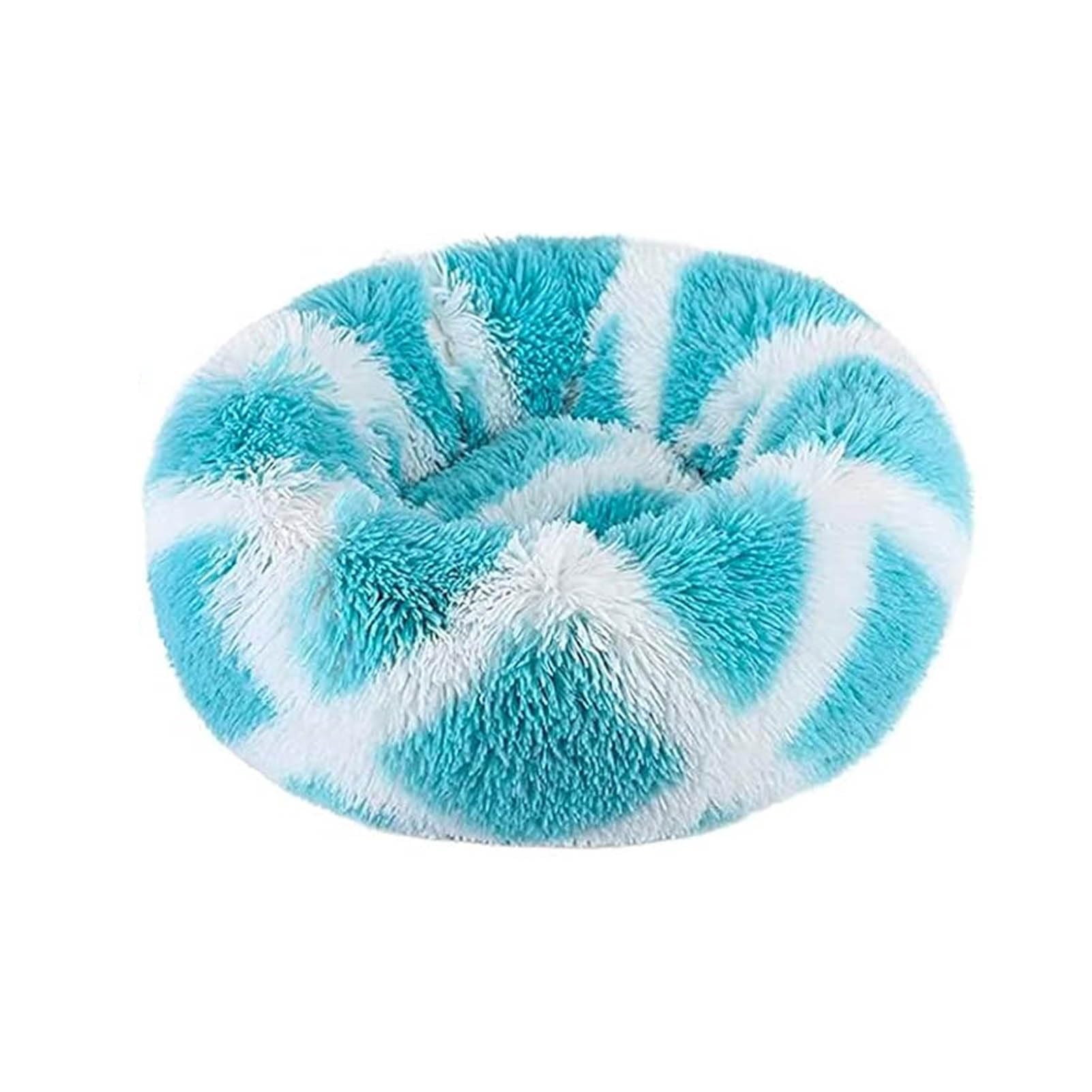 jiuzcare 50cm Calming Pet Bed for Small Dogs & Cats, Ultra-Soft 4cm Long Plush Donut Dog Bed, Washable Anti-Slip Round Puppy Cushion, Wite&Blue — image 1