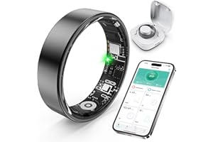 SARUNN ER Smart Ring with Sleep Monitoring, Step Counting, Heart Rate, Blood Oxygen, Blood Pressure for iPhone and Android, No Subscription Fee, IP68 Waterproof Health Tracker (Black, 8)