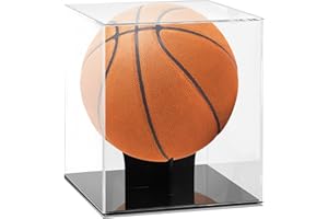 Noamus Basketball Display Case, Free Assembly Acrylic Glass Cube, Clear Soccer Ball Holder with Stand, UV Protected Sport Collectibles Showcase for Memorabilia Figure Collectibles Souvenirs