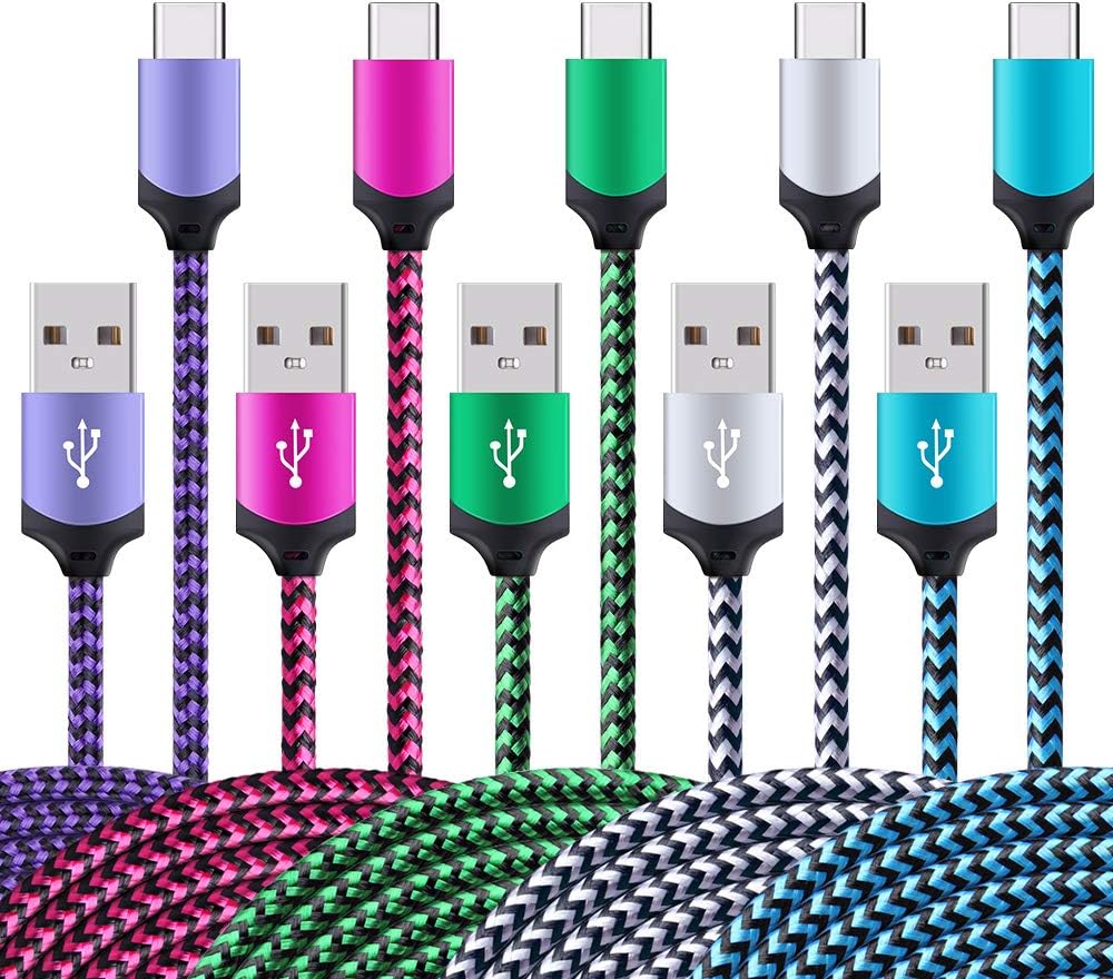 Type C Charger, Ououdee 5-Pack Premium 6FT Fast Type C Charging Cable Nylon Braided USB C Cord Compatible Samsung Galaxy S10 S10e S9 S8 Plus Note 9 8, LG G5 G6 G8 V30, HTC 10, Nexus 5X/6P, Moto X4 Z3