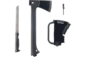 Camping Hand Axe and Survival Gear - Lightweight Hatchet with Nested Serrated Wood Saw Knife and Magnesium Fire Starter Tool by Wakeman (Black)