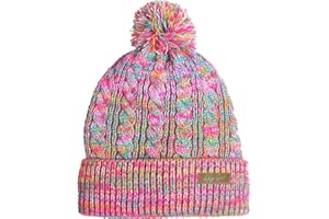 EDTREK Hey Girl Winter Beanie Hat with Silk Satin Fleece Lining Multicolored Pom Poms - One Size for Womens and Kids