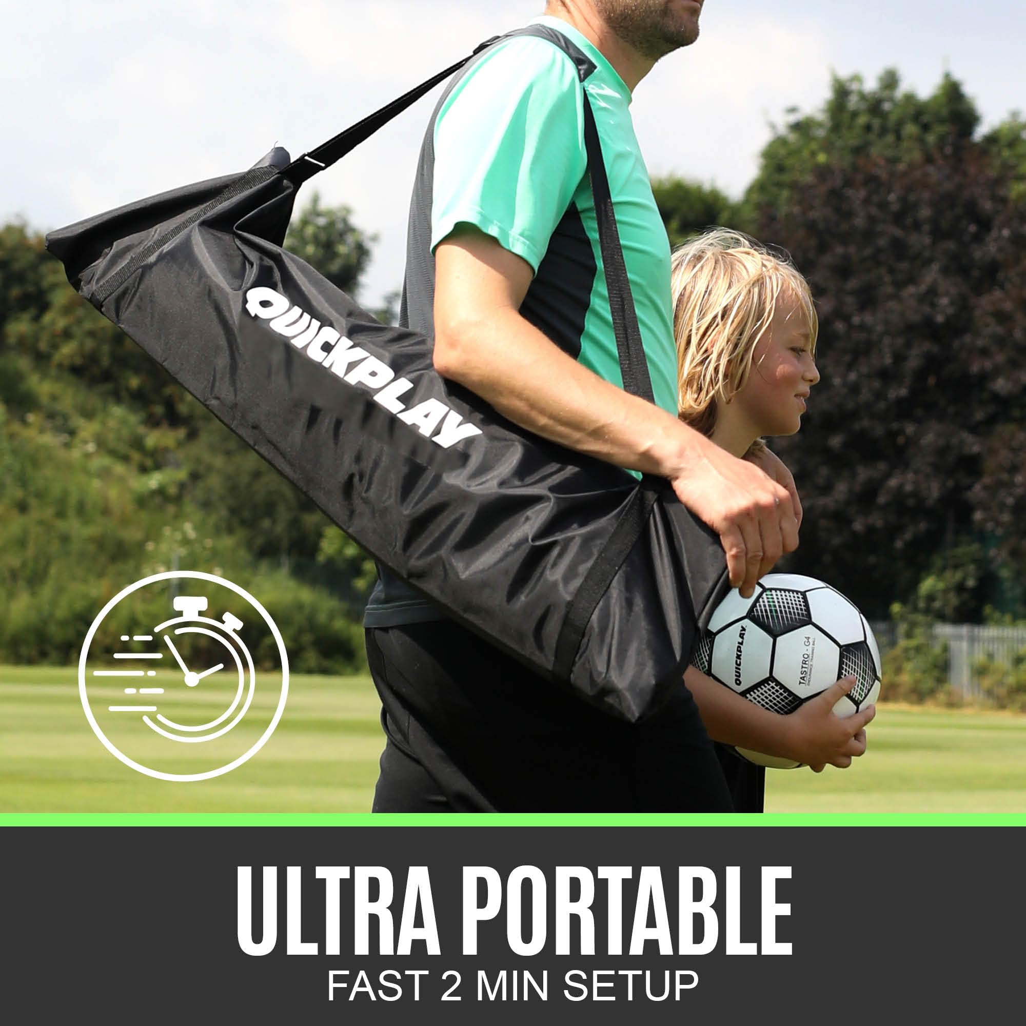 QUICKPLAY TEKKERS Rebounder Für Fußball Professioneller Fußball Rebounder - Tragbare Trainingswand 200x120 cm - 2 in 1 Netz System für Passspiel & Techniktraining 5