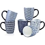 Selamica 16 oz Porcelain Coffee Mugs Set, Ceramic Tea Cup with Handle, dishwasher, oven, microwave safe, Christmas Gift, Pack