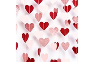 Rose-Gold Pink Burgundy-Red Party-Decorations Garland - 52Ft Heart Paper Streamers Banner, Valentines Mothers Day Bachelorette Bridal Shower Engagement Wedding Hanging Decoration Lasting Surprise