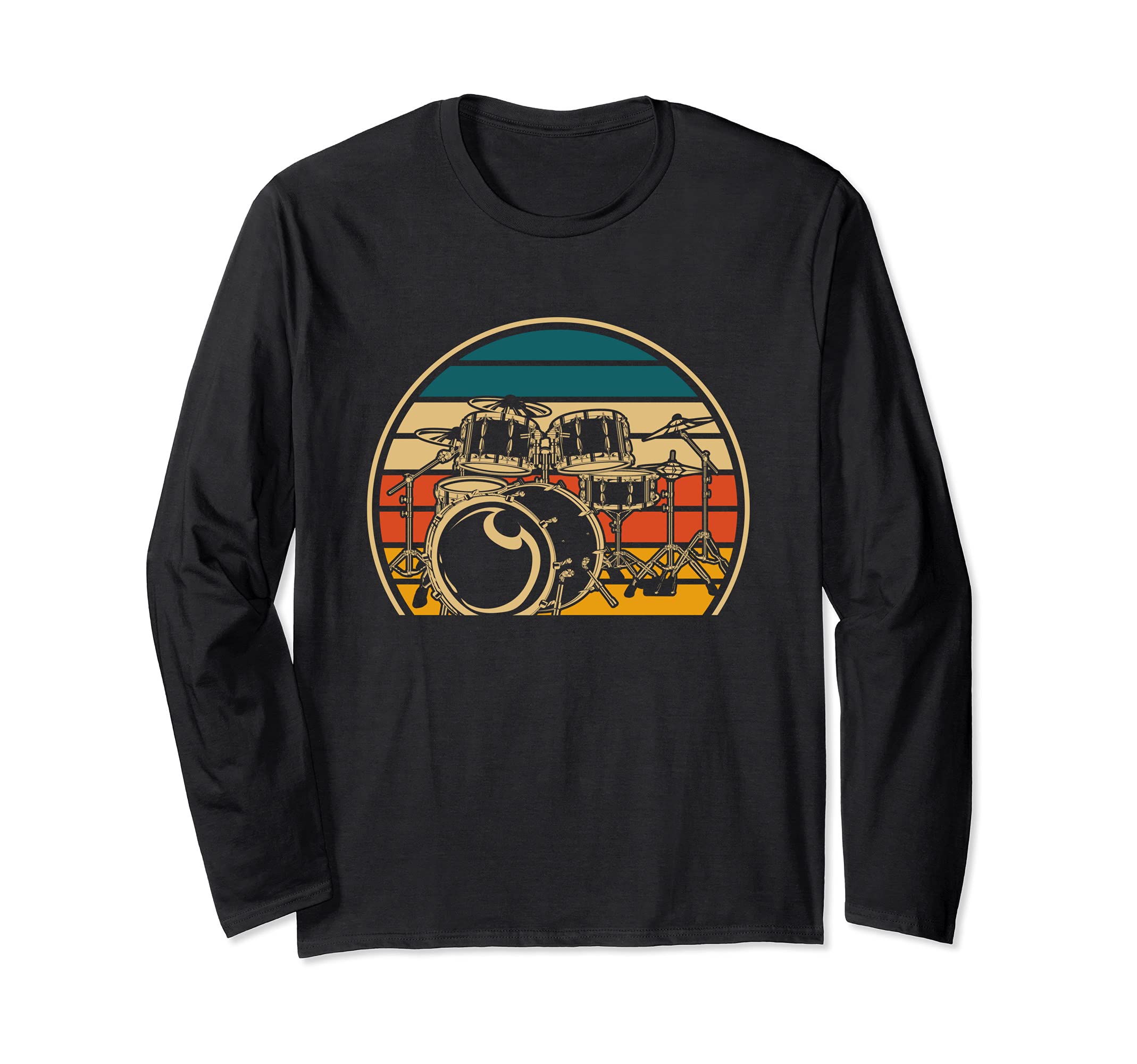 Retro Drummer Drum Set Rock Music Percussion Musician Drums Long Sleeve T-Shirt