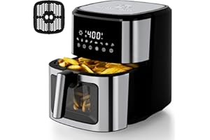 [Kitchen Elite] Air Fryer Stainless Steel with View Window, XL 8.5QT Large Airfryer, 8 in-1 Digital Control, 400°F Temp Contr