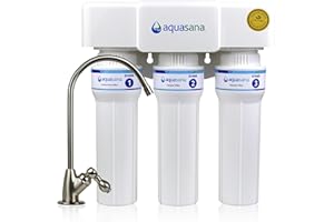 Aquasana Under Sink Water Filter | 3-Stage Max Flow Claryum Filtration | WQA Certified to Reduce PFAS, Lead & Chlorine | Under Counter Drinking Water Filter | Brushed Nickel Faucet | AQ-6300M-BN