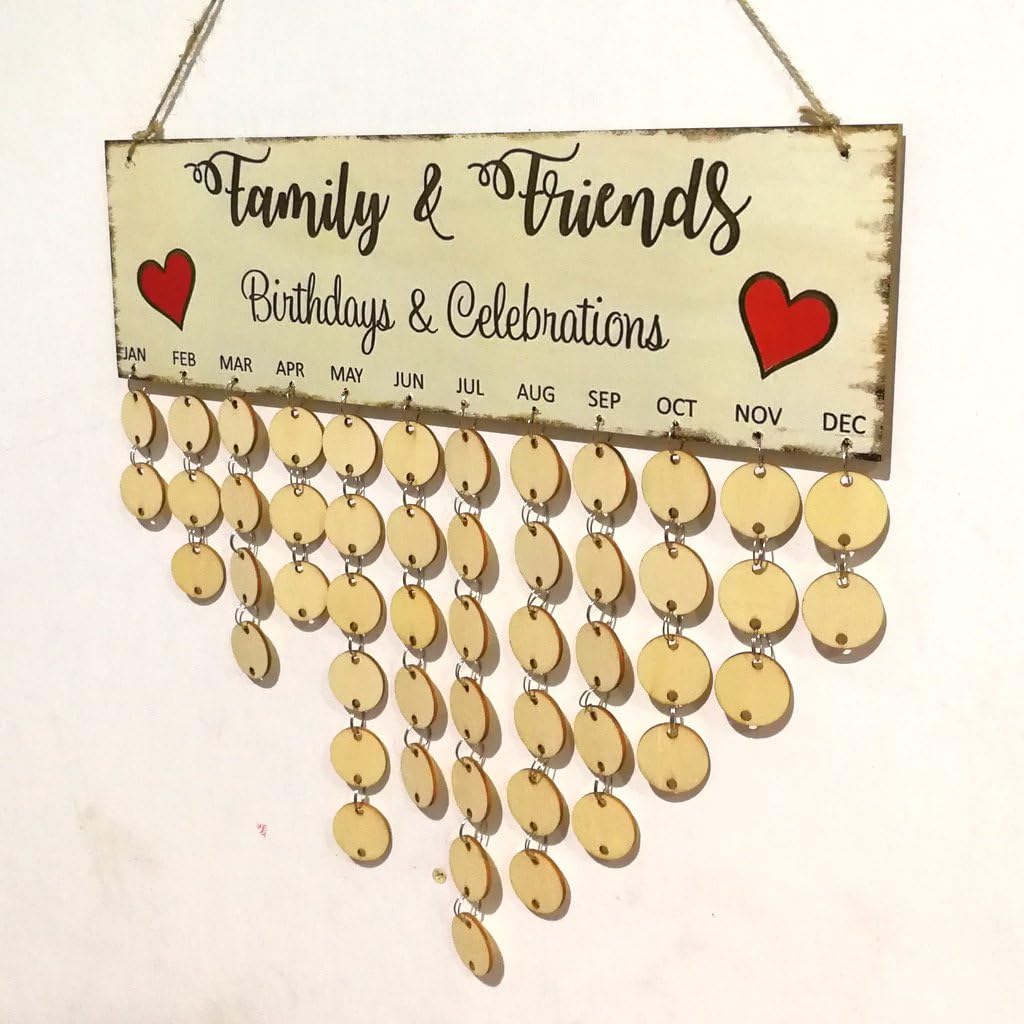 Magideal Panneau Calendrier Anniversaire Rappel Fete De Famille Disque En Bois Planche Amazon Fr Cuisine Maison