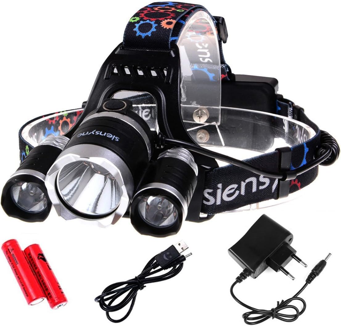 5000Lumen LED Headlamp Siensync(TM) 3x CREE XM-L XML T6 Super Bright Waterproof 4 Modes Headlight Flashlight Torch for Outdoor Riding Night Fishing Hiking Camping