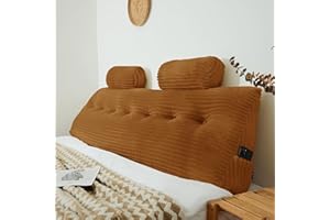 Rycwola Headboard Wedge Pillow with 2 Pack Neck Roll Pillow Large Headboard Pillow Soft and Supportive Bed Rest Reading Pillows for Sitting in Bed with Removable Cover (Brown, King：76x8x20 Inches)