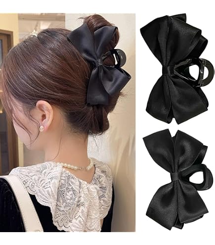 Amazon.com : 4 PACK Large Black Satin Nonslip Bow Claw Hair 