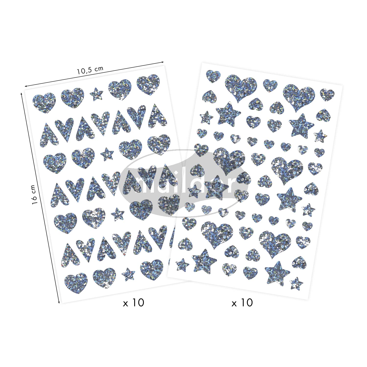 Maildor AE221C - STICKERS Initial - 20 sheets 10.5x16 cm - Holographic Stickers - HEARTS/WINGS (1020 stickers) - Children's Creative and Leisure Activity - DIY