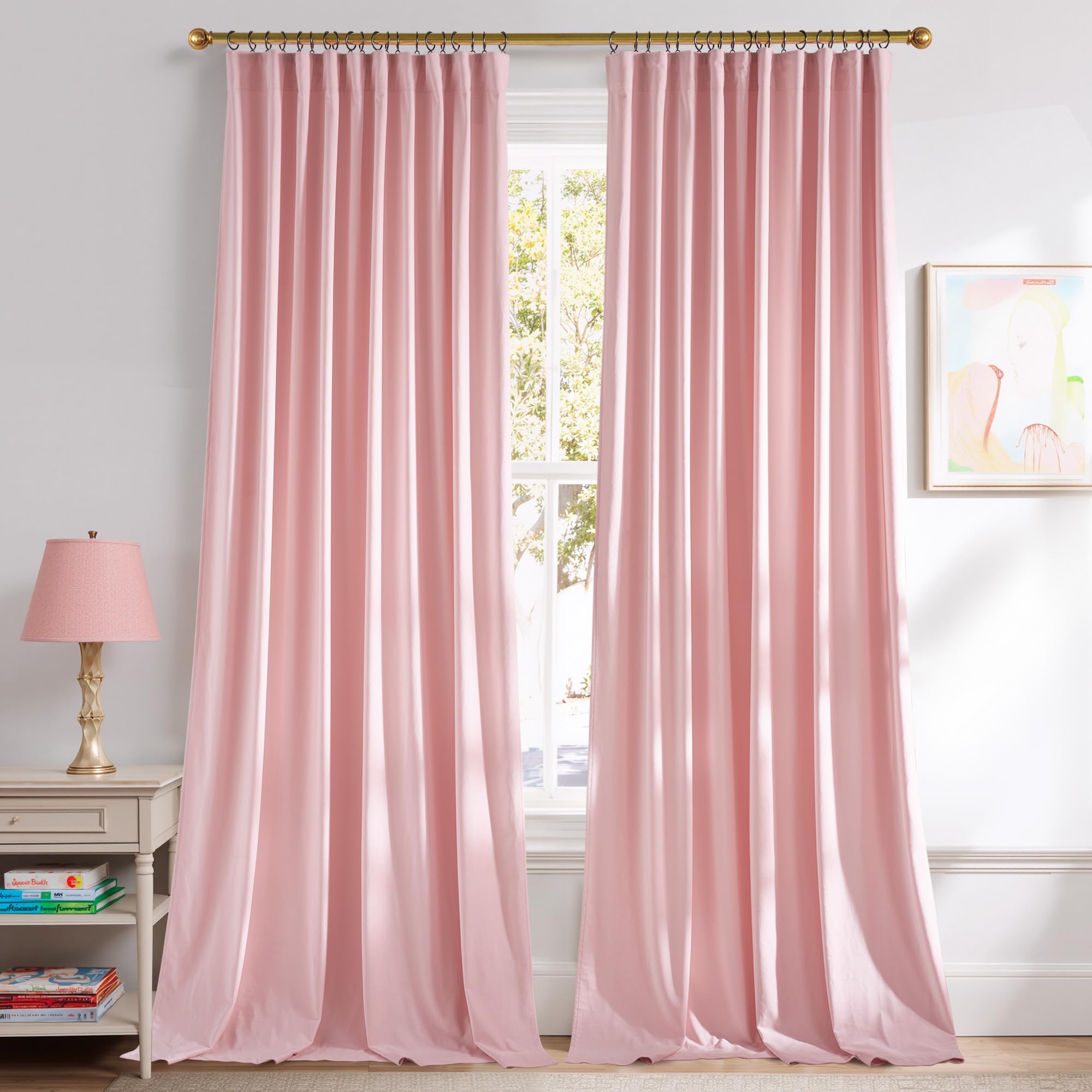 Photo 1 of NICETOWN Baby Pink Velvet Room Darkening Curtains 96 inch Long, Noise Reduction 3-1 Hanging Options Design Soft Luxury Window Drapes for Living Room, W52 x L96, 2 Panels