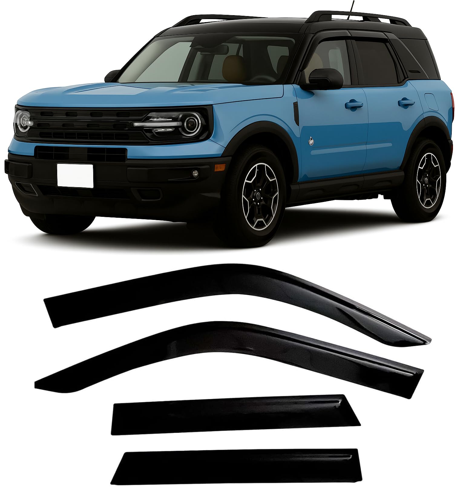 Photo 1 of 2021-2026 Tape-On Rain Guards for Ford Bronco Side Window Visor Deflectors Sport Big Bend Outer Banks Badlands 2022 2023 2024 2025
