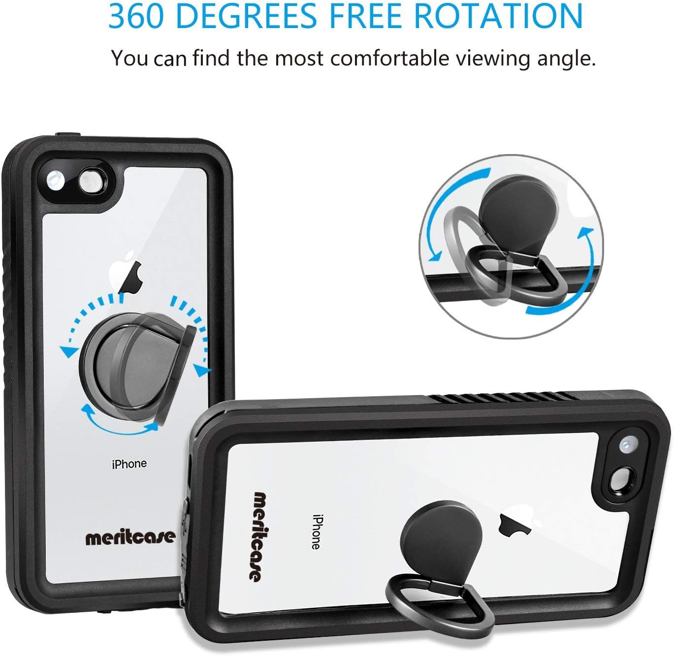 Waterproof Case for iPod 7/ iPod 6/iPod 5, Meritcase Knight Series Waterproof Shockproof Dirtproof Snowproof Case Cover with Kickstand for Apple iPod Touch 5th/6th/7th Generation for Snorkeling