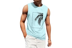GOSUIF Mens Tank Tops Beach Summer Sleeveless Shirts Graphic Palm Tree Vacation Tanks Muscle Gym Tank Top