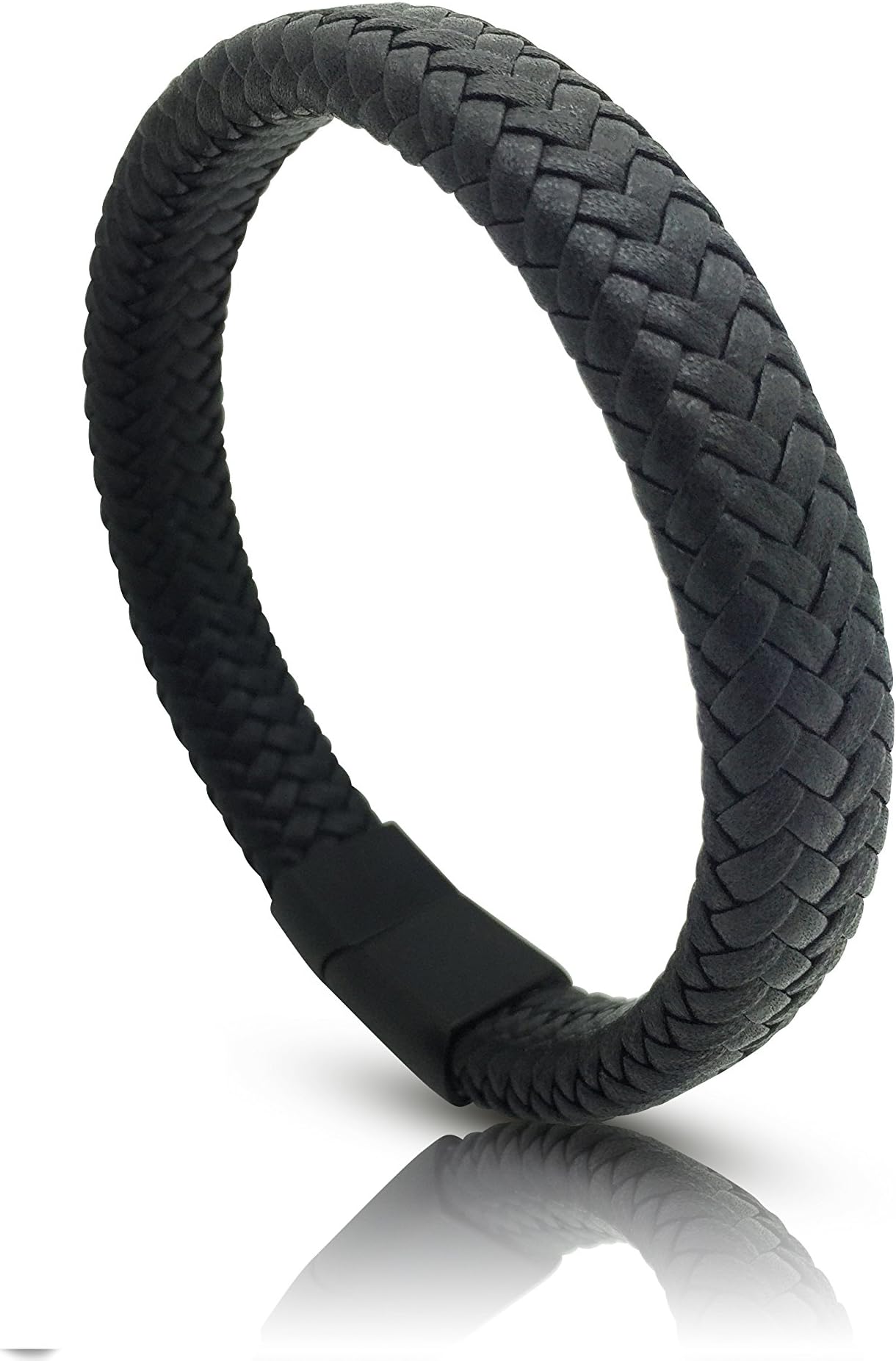 Mens Leather Bracelet Black- Brown Men and Women GALEARA Rix with Stainless Steel Clip and Black Micro Fiber. No Smell.19,5 (7,68 inch) - 21,5 (8,4 inch) - 22,5 Centimeter (8,86 inch)