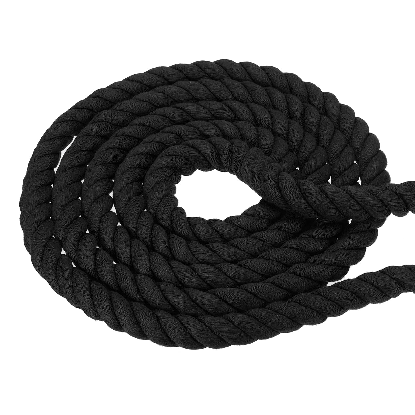 PATIKIL 1 Inch x 50 Feet Natural Twisted Cotton Rope 3 Strand Strong Thick Cotton Rope Tug of War Rope for Railings Crafts Home Decor, Black