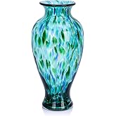 Turquoise Hand Blown Glass Vase 11.8" Tall Beautiful Designer Flower Vase | Modern Colorful Murano Style Glass Vases for Home High End Centerpiece Or Elegant Living Room Entrance Wedding Decorative