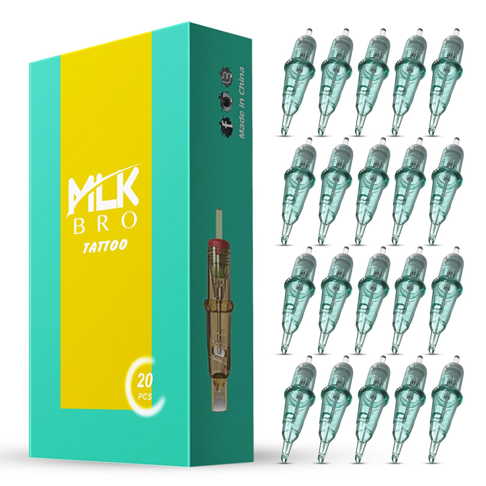INKin Tattoo Cartridges Needles #12 Standard 0.35mm 3RS Round Shader Cartridges Needles Long Taper, Upgraded Design Durable Tattoo Needles With Professional Membrane and Stay-Sharp Needles (1203RS)