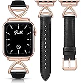 Minyee Leather Band Compatible with Apple Watch Bands 38/40/41/42/44/45/46/49mm Women, Slim Dressy Premium Leather Strap with A-Shape Metal Buckle for iWatch Series 11 10 9 8 7 6 5 4 SE/Ultra 3 2 1