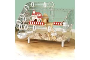 LOLLBIRD Large Hamster Cage 17x11x13 Inch Acrylic Habitat - Multi-Level Enclosure for Dwarf/Syrian Hamsters, Mice & Gerbils (Ventilated Design & Removable Base) (White, 17.7x11.81x13 Inch)