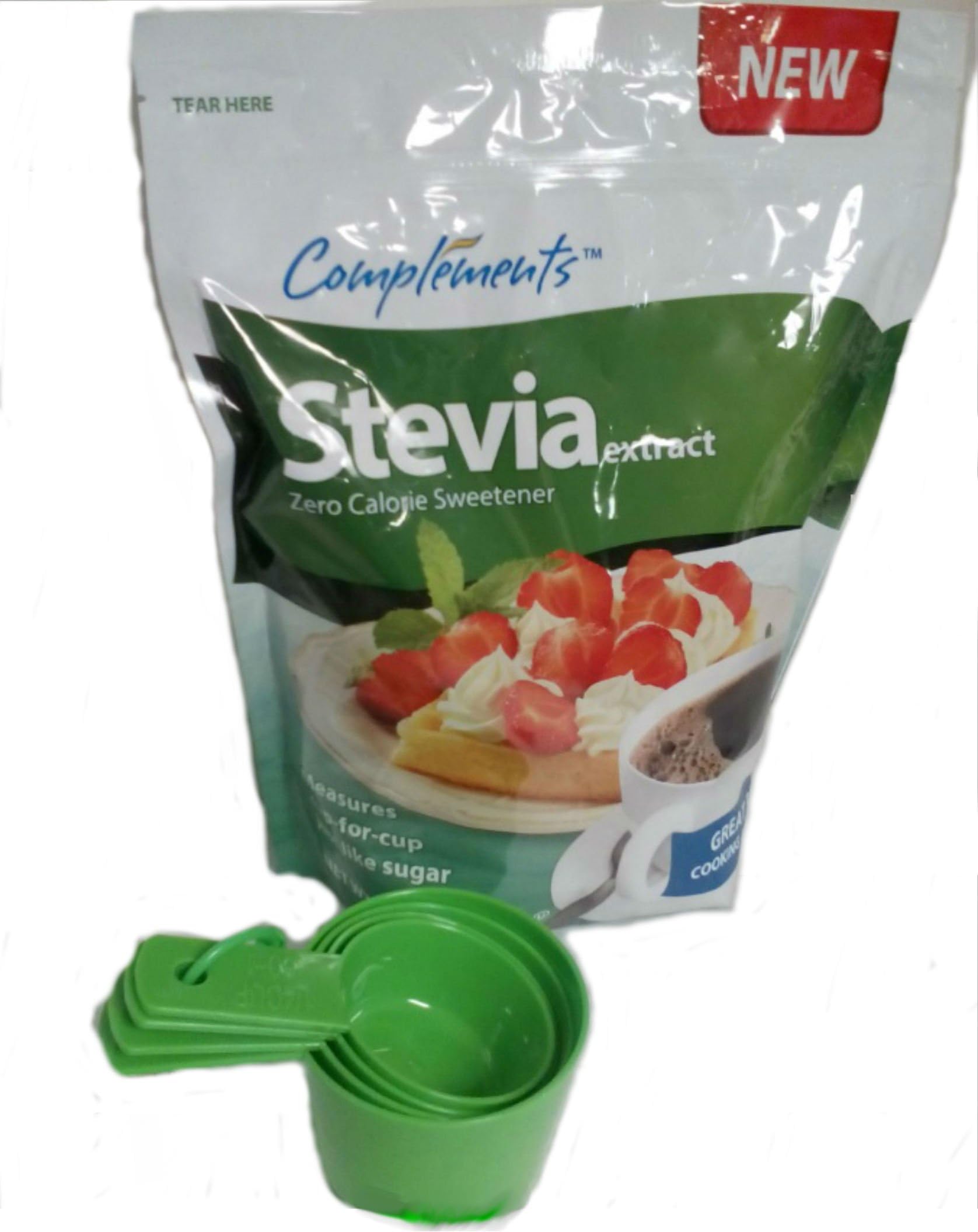 Complements Stevia Extract Bulk Zero Calorie Sweetener with Measuring Cups for Beverages or Baking