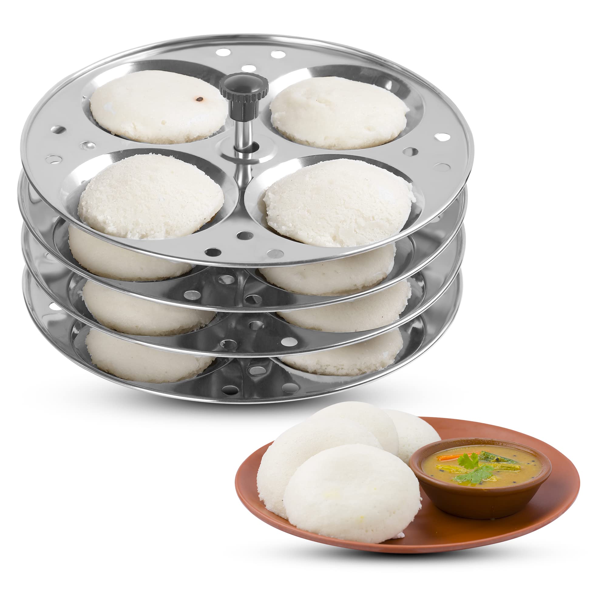 Photo 1 of KSJONE Stainless Steel Idli Stand | 4-Plates Idli | Idli Preparation | Supreme Quality Food Grade Idli Stand | Makes 16 Idlis (Round Shape)