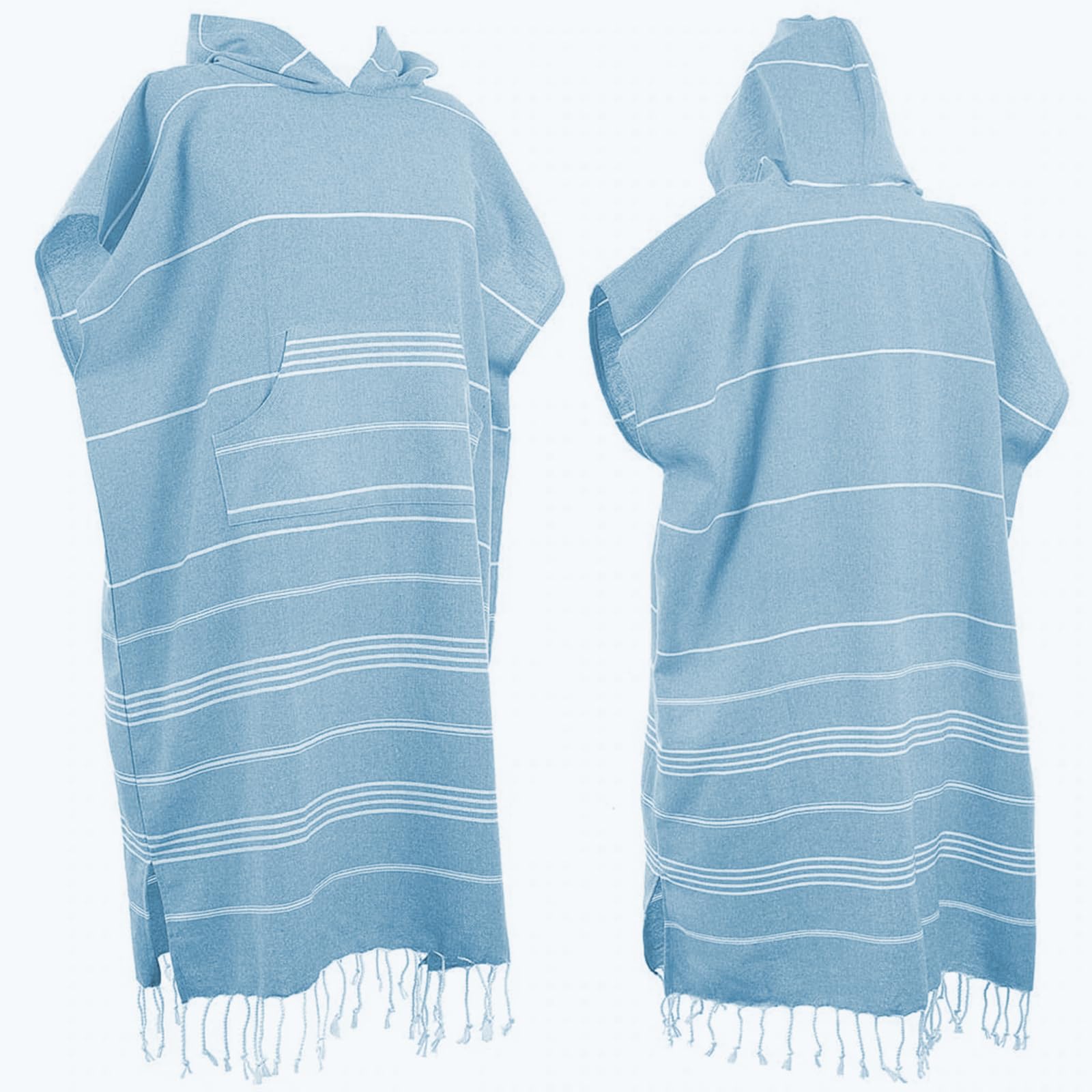Photo 1 of 1pcs Large Turkish Cotton Poncho Towel Surf Poncho Changing Robe with Hood and Front Pocket Absorbent Wearable Towel Hooded Beach Towel for Adult Man Women Beach Pool (Emerald Blue, Medium) THIN